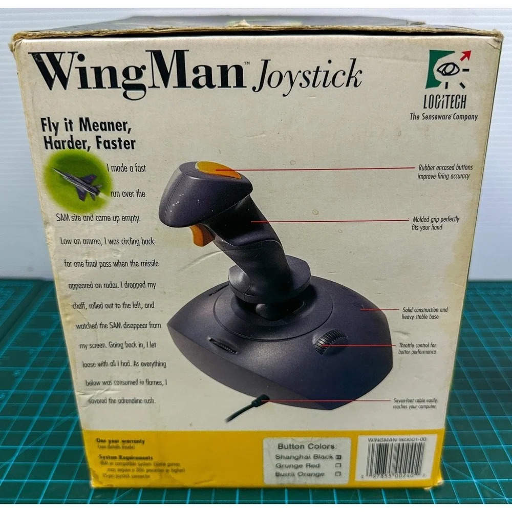 Vintage Logitech WingMan Flight Joystick Model 3001 PC Gameport With Box Gray